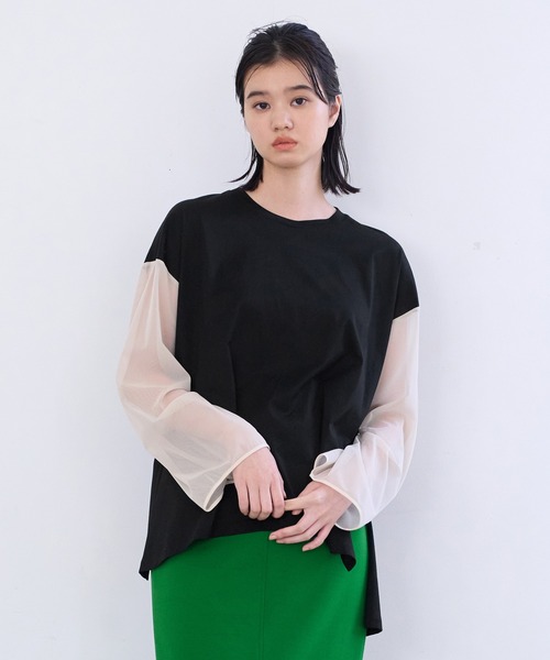 LANVIN en Bleu（ランバンオンブルー）の「チュールシアースリーブカットソー（Tシャツ/カットソー・レディース・ブラック/ベージュ/オフホワイト・38）」の3枚目の写真