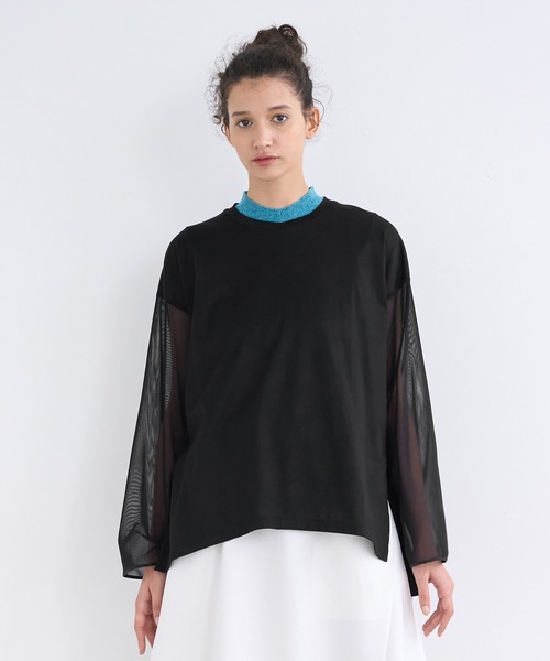 LANVIN en Bleu（ランバンオンブルー）の「チュールシアースリーブカットソー（Tシャツ/カットソー・レディース・ブラック/ベージュ/オフホワイト・38）」の2枚目の写真