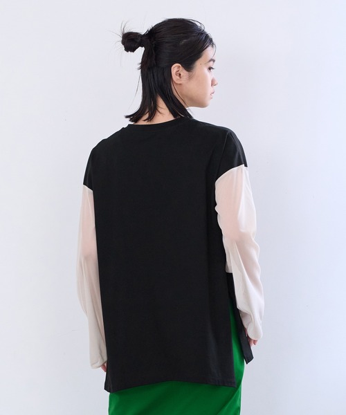 LANVIN en Bleu（ランバンオンブルー）の「チュールシアースリーブカットソー（Tシャツ/カットソー・レディース・ブラック/ベージュ/オフホワイト・38）」の9枚目の写真