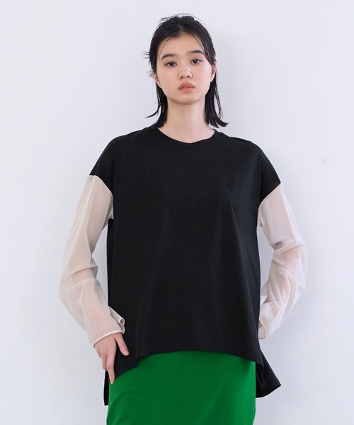 LANVIN en Bleu（ランバンオンブルー）の「チュールシアースリーブカットソー（Tシャツ/カットソー・レディース・ブラック/ベージュ/オフホワイト・38）」の14枚目の写真