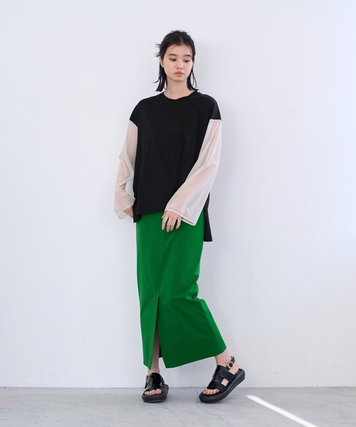 LANVIN en Bleu（ランバンオンブルー）の「チュールシアースリーブカットソー（Tシャツ/カットソー・レディース・ブラック/ベージュ/オフホワイト・38）」の10枚目の写真