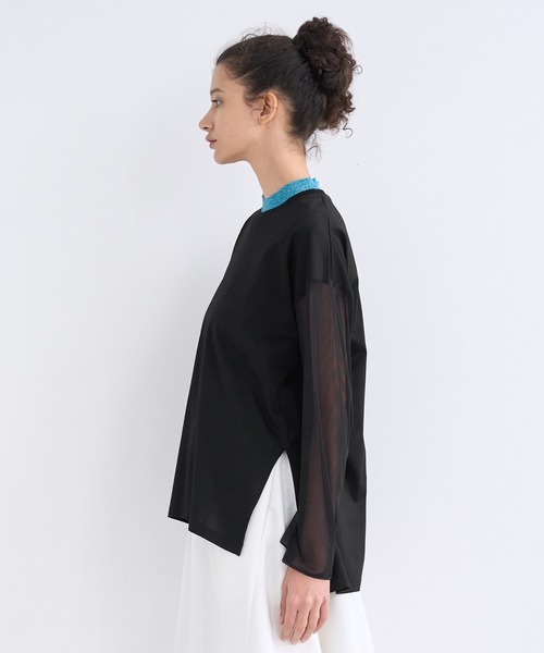 LANVIN en Bleu（ランバンオンブルー）の「チュールシアースリーブカットソー（Tシャツ/カットソー・レディース・ブラック/ベージュ/オフホワイト・38）」の15枚目の写真