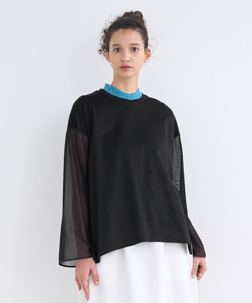 LANVIN en Bleu（ランバンオンブルー）の「チュールシアースリーブカットソー（Tシャツ/カットソー・レディース・ブラック/ベージュ/オフホワイト・38）」の6枚目の写真