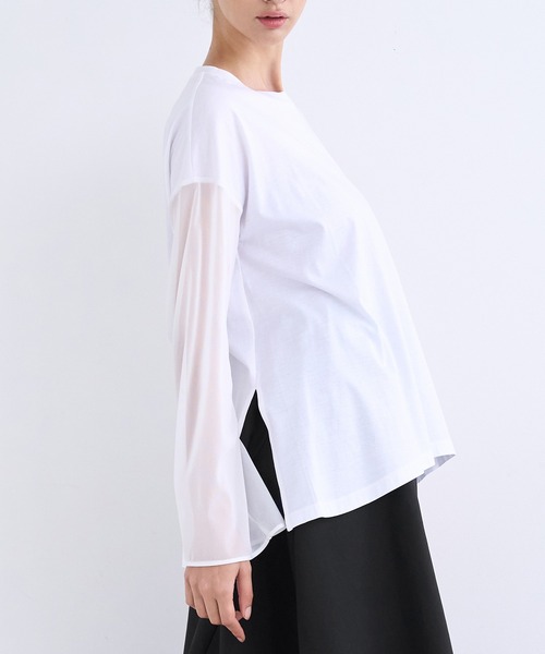 LANVIN en Bleu（ランバンオンブルー）の「チュールシアースリーブカットソー（Tシャツ/カットソー・レディース・ブラック/ベージュ/オフホワイト・38）」の12枚目の写真