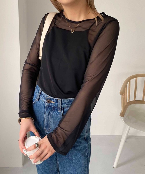 CAPRICIEUX LE'MAGE（カプリシューレマージュ）の「シアーロンT（Tシャツ/カットソー・レディース・オフホワイト/ブラック・FREE）」の3枚目の写真