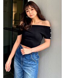 オフショルGGボタンニットTOPS