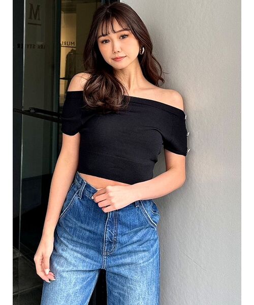 GYDA（ジェイダ）の「オフショルGGボタンニットTOPS（ニット/セーター・レディース・その他1/ブラック・FREE）」の7枚目の写真