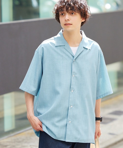 MONO-MART（モノマート）の「ナチュラルシャンブレーファブリック ルーズオープンカラー半袖シャツ シンセティックリネンシャツ 2023SUMMER（シャツ/ブラウス・メンズ・ライトベージュ/ブルー/オリーブ/オレンジ/レッド/ネイビー/ベージュ/ブラック/ダークブラウン・M/L）」の7枚目の写真