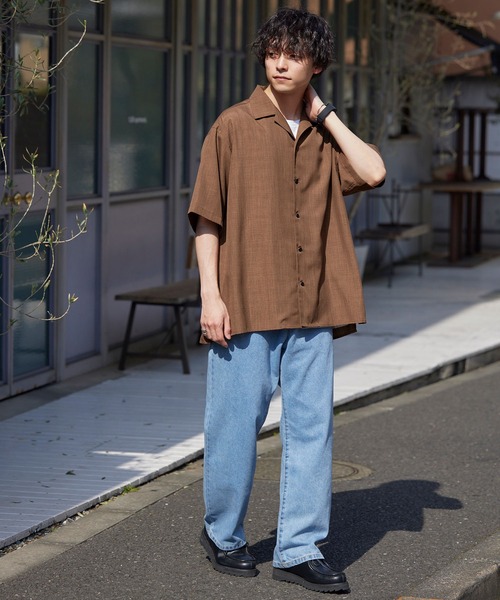 MONO-MART（モノマート）の「ナチュラルシャンブレーファブリック ルーズオープンカラー半袖シャツ シンセティックリネンシャツ 2023SUMMER（シャツ/ブラウス・メンズ・ライトベージュ/ブルー/オリーブ/オレンジ/レッド/ネイビー/ベージュ/ブラック/ダークブラウン・M/L）」の20枚目の写真