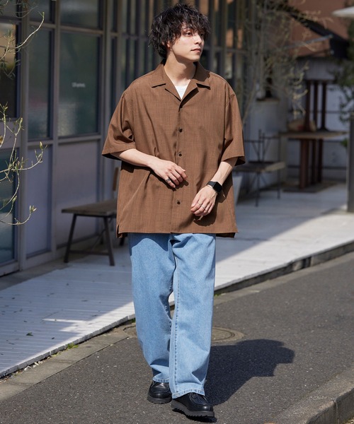 MONO-MART（モノマート）の「ナチュラルシャンブレーファブリック ルーズオープンカラー半袖シャツ シンセティックリネンシャツ 2023SUMMER（シャツ/ブラウス・メンズ・ライトベージュ/ブルー/オリーブ/オレンジ/レッド/ネイビー/ベージュ/ブラック/ダークブラウン・M/L）」の11枚目の写真