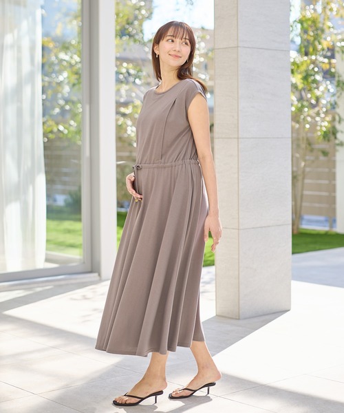 汗染み防止加工ドロスト マタニティワンピース 授乳服・授乳楽々