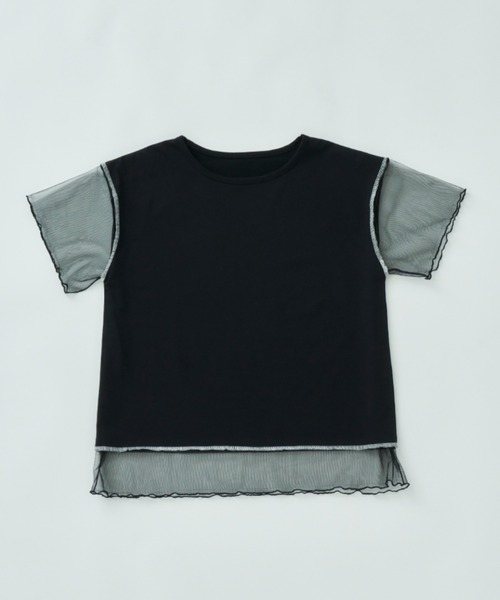 MERLOT（メルロー）の「チュールドッキング半袖Tシャツ（Tシャツ/カットソー・レディース・ホワイト/ブラック・FREE）」の11枚目の写真