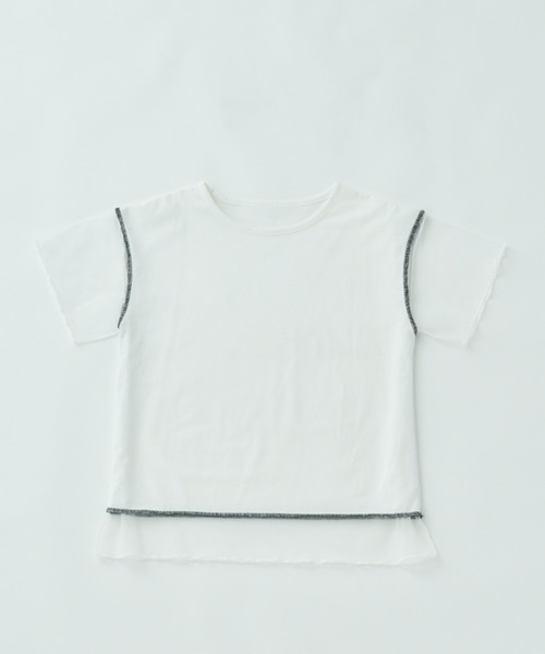 MERLOT（メルロー）の「チュールドッキング半袖Tシャツ（Tシャツ/カットソー・レディース・ホワイト/ブラック・FREE）」の7枚目の写真
