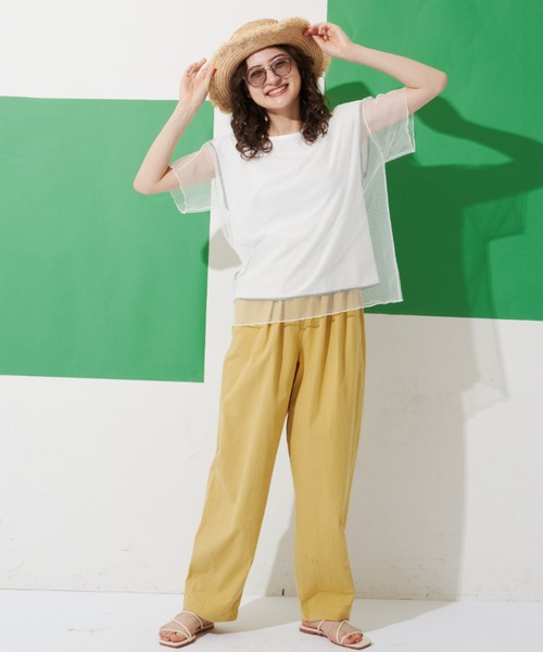 MERLOT（メルロー）の「チュールドッキング半袖Tシャツ（Tシャツ/カットソー・レディース・ホワイト/ブラック・FREE）」の14枚目の写真