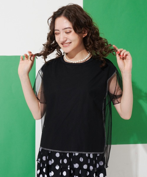MERLOT（メルロー）の「チュールドッキング半袖Tシャツ（Tシャツ/カットソー・レディース・ホワイト/ブラック・FREE）」の20枚目の写真