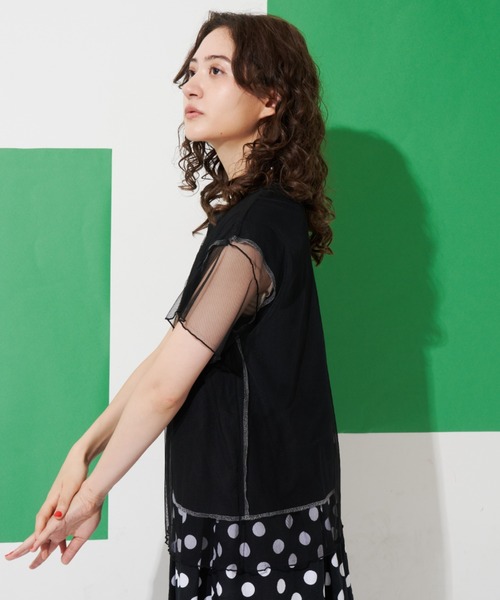 MERLOT（メルロー）の「チュールドッキング半袖Tシャツ（Tシャツ/カットソー・レディース・ホワイト/ブラック・FREE）」の21枚目の写真