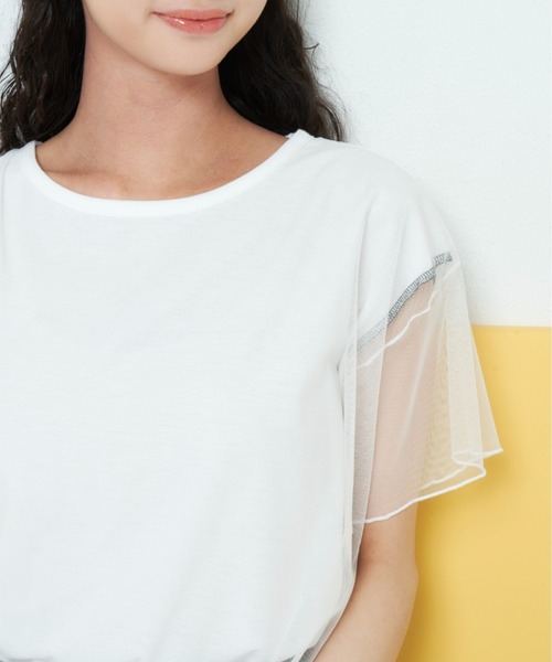 MERLOT（メルロー）の「チュールドッキング半袖Tシャツ（Tシャツ/カットソー・レディース・ホワイト/ブラック・FREE）」の18枚目の写真