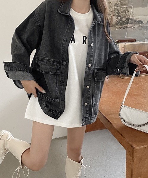 SHEENA(シーナ)の「オーバーサイズデニムジャケット(デニムジャケット・レディース・ブラック/ブルー・M)」の10枚目の写真