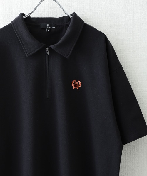 ZIP FIVE（ジップファイブ）の「【ZIP FIVE】【ユニセックス】ハーフジップワンポイント刺繍 半袖Tシャツ/ポロシャツ（ポロシャツ・メンズ・ブラック×ホワイト/クリーム/ホワイト×レッド/オートミール/アイボリー系1/ブラック×ブルー/ホワイト×グリーン/ネイビー/アイボリー系/ホワイト×ブラック/ホワイト/ブラック系/ネイビー系/ブラック・LARGE/MEDIUM）」の8枚目の写真