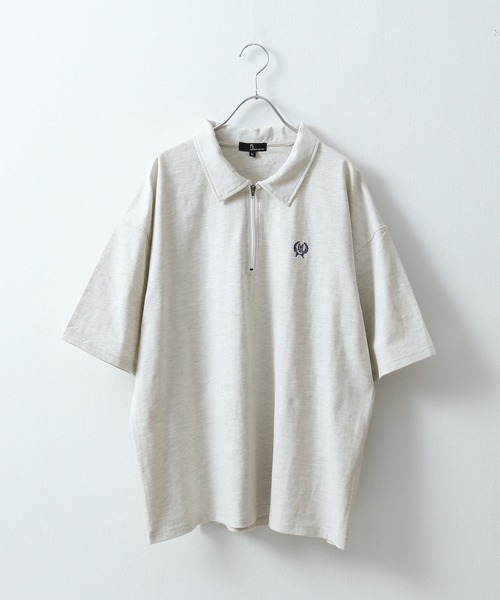 ZIP FIVE（ジップファイブ）の「【ZIP FIVE】【ユニセックス】ハーフジップワンポイント刺繍 半袖Tシャツ/ポロシャツ（ポロシャツ・メンズ・ブラック×ホワイト/クリーム/ホワイト×レッド/オートミール/アイボリー系1/ブラック×ブルー/ホワイト×グリーン/ネイビー/アイボリー系/ホワイト×ブラック/ホワイト/ブラック系/ネイビー系/ブラック・LARGE/MEDIUM）」の11枚目の写真