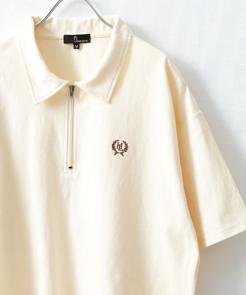 ZIP FIVE（ジップファイブ）の「【ZIP FIVE】【ユニセックス】ハーフジップワンポイント刺繍 半袖Tシャツ/ポロシャツ（ポロシャツ・メンズ・ブラック×ホワイト/クリーム/ホワイト×レッド/オートミール/アイボリー系1/ブラック×ブルー/ホワイト×グリーン/ネイビー/アイボリー系/ホワイト×ブラック/ホワイト/ブラック系/ネイビー系/ブラック・LARGE/MEDIUM）」の12枚目の写真