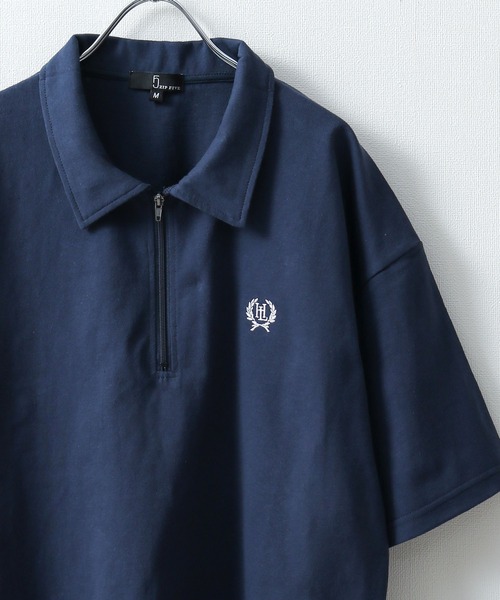 ZIP FIVE（ジップファイブ）の「【ZIP FIVE】【ユニセックス】ハーフジップワンポイント刺繍 半袖Tシャツ/ポロシャツ（ポロシャツ・メンズ・ブラック×ホワイト/クリーム/ホワイト×レッド/オートミール/アイボリー系1/ブラック×ブルー/ホワイト×グリーン/ネイビー/アイボリー系/ホワイト×ブラック/ホワイト/ブラック系/ネイビー系/ブラック・LARGE/MEDIUM）」の14枚目の写真