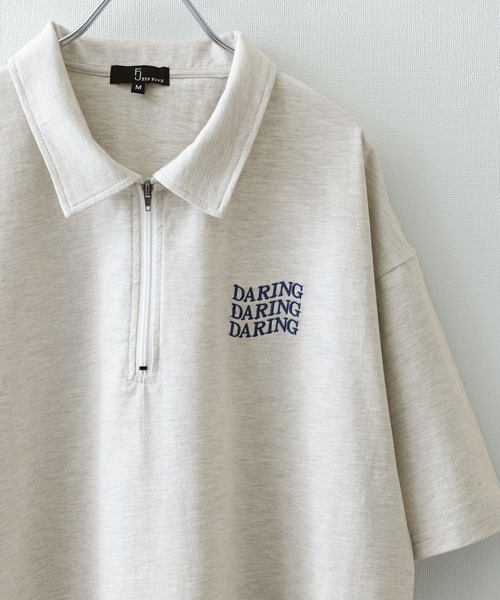 ZIP FIVE（ジップファイブ）の「【ZIP FIVE】【ユニセックス】ハーフジップワンポイント刺繍 半袖Tシャツ/ポロシャツ（ポロシャツ・メンズ・ブラック×ホワイト/クリーム/ホワイト×レッド/オートミール/アイボリー系1/ブラック×ブルー/ホワイト×グリーン/ネイビー/アイボリー系/ホワイト×ブラック/ホワイト/ブラック系/ネイビー系/ブラック・LARGE/MEDIUM）」の10枚目の写真