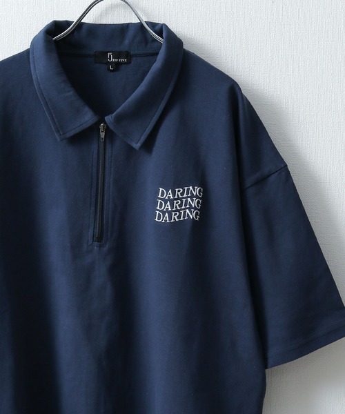 ZIP FIVE（ジップファイブ）の「【ZIP FIVE】【ユニセックス】ハーフジップワンポイント刺繍 半袖Tシャツ/ポロシャツ（ポロシャツ・メンズ・ブラック×ホワイト/クリーム/ホワイト×レッド/オートミール/アイボリー系1/ブラック×ブルー/ホワイト×グリーン/ネイビー/アイボリー系/ホワイト×ブラック/ホワイト/ブラック系/ネイビー系/ブラック・LARGE/MEDIUM）」の13枚目の写真