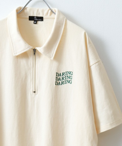 ZIP FIVE（ジップファイブ）の「【ZIP FIVE】【ユニセックス】ハーフジップワンポイント刺繍 半袖Tシャツ/ポロシャツ（ポロシャツ・メンズ・ブラック×ホワイト/クリーム/ホワイト×レッド/オートミール/アイボリー系1/ブラック×ブルー/ホワイト×グリーン/ネイビー/アイボリー系/ホワイト×ブラック/ホワイト/ブラック系/ネイビー系/ブラック・LARGE/MEDIUM）」の9枚目の写真