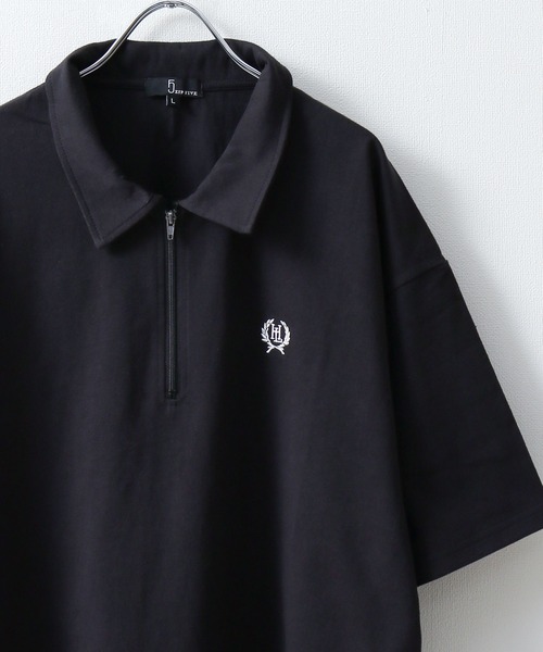 ZIP FIVE（ジップファイブ）の「【ZIP FIVE】【ユニセックス】ハーフジップワンポイント刺繍 半袖Tシャツ/ポロシャツ（ポロシャツ・メンズ・ブラック×ホワイト/クリーム/ホワイト×レッド/オートミール/アイボリー系1/ブラック×ブルー/ホワイト×グリーン/ネイビー/アイボリー系/ホワイト×ブラック/ホワイト/ブラック系/ネイビー系/ブラック・LARGE/MEDIUM）」の6枚目の写真