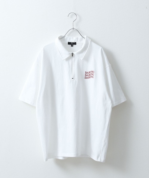 ZIP FIVE（ジップファイブ）の「【ZIP FIVE】【ユニセックス】ハーフジップワンポイント刺繍 半袖Tシャツ/ポロシャツ（ポロシャツ・メンズ・ブラック×ホワイト/クリーム/ホワイト×レッド/オートミール/アイボリー系1/ブラック×ブルー/ホワイト×グリーン/ネイビー/アイボリー系/ホワイト×ブラック/ホワイト/ブラック系/ネイビー系/ブラック・LARGE/MEDIUM）」の21枚目の写真