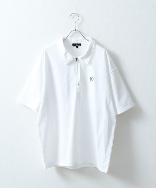 ZIP FIVE（ジップファイブ）の「【ZIP FIVE】【ユニセックス】ハーフジップワンポイント刺繍 半袖Tシャツ/ポロシャツ（ポロシャツ・メンズ・ブラック×ホワイト/クリーム/ホワイト×レッド/オートミール/アイボリー系1/ブラック×ブルー/ホワイト×グリーン/ネイビー/アイボリー系/ホワイト×ブラック/ホワイト/ブラック系/ネイビー系/ブラック・LARGE/MEDIUM）」の20枚目の写真