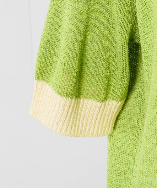 INTER FACTORY（インターファクトリー）の「こなん - 配色ニットポロトップス　made in INTER FACTORY（ポロシャツ・レディース・ライトグリーン/ライトブルー・SMALL/MEDIUM）」の12枚目の写真