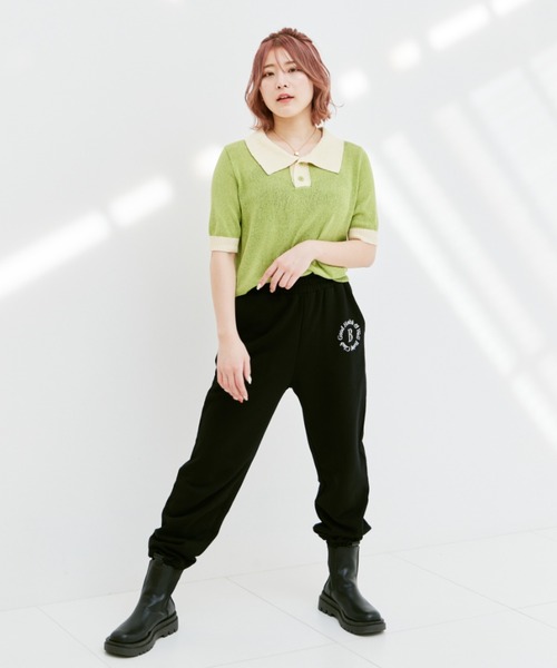 INTER FACTORY（インターファクトリー）の「こなん - 配色ニットポロトップス　made in INTER FACTORY（ポロシャツ・レディース・ライトグリーン/ライトブルー・SMALL/MEDIUM）」の15枚目の写真