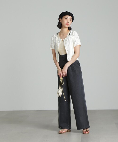 FREE'S MART（フリーズマート）の「◆ミニブークレＶネックニットタンクトップ（タンクトップ・レディース・ホワイト/ブラック/ピンク/グリーン・FREE）」の9枚目の写真