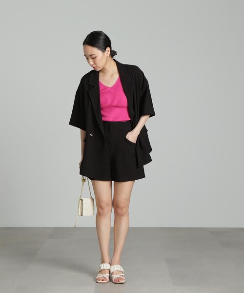 FREE'S MART（フリーズマート）の「◆ミニブークレＶネックニットタンクトップ（タンクトップ・レディース・ホワイト/ブラック/ピンク/グリーン・FREE）」の15枚目の写真