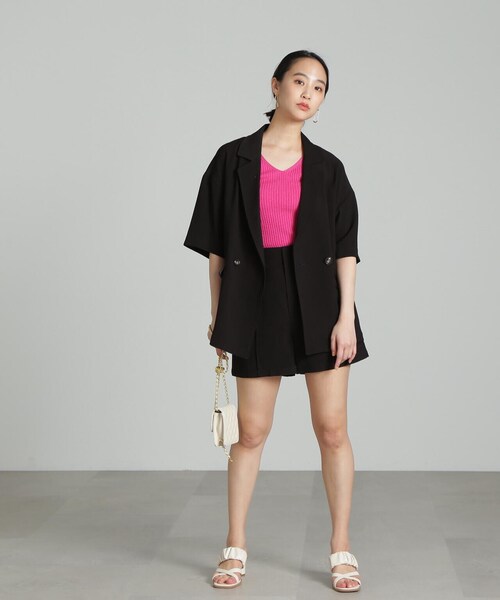 FREE'S MART（フリーズマート）の「◆ミニブークレＶネックニットタンクトップ（タンクトップ・レディース・ホワイト/ブラック/ピンク/グリーン・FREE）」の16枚目の写真