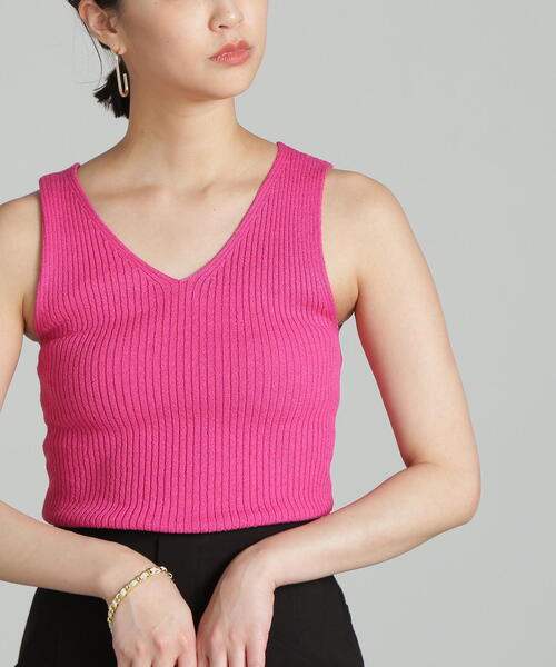 FREE'S MART（フリーズマート）の「◆ミニブークレＶネックニットタンクトップ（タンクトップ・レディース・ホワイト/ブラック/ピンク/グリーン・FREE）」の18枚目の写真