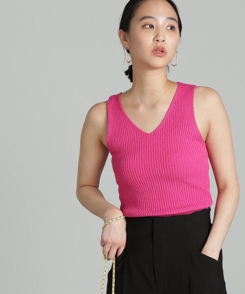 FREE'S MART（フリーズマート）の「◆ミニブークレＶネックニットタンクトップ（タンクトップ・レディース・ホワイト/ブラック/ピンク/グリーン・FREE）」の19枚目の写真