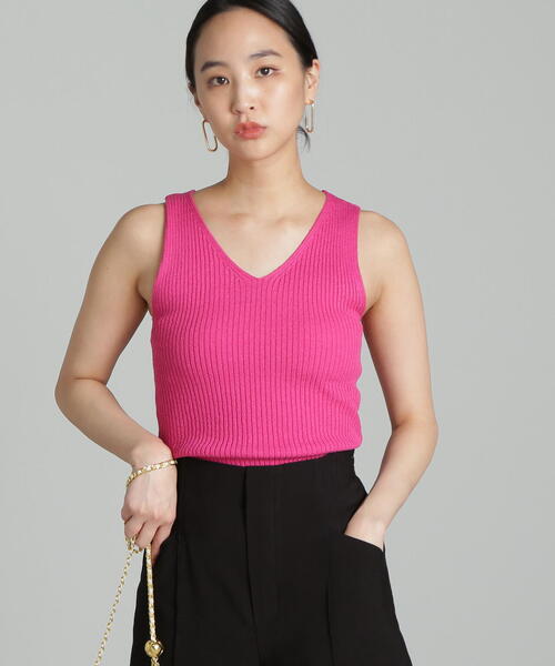 FREE'S MART（フリーズマート）の「◆ミニブークレＶネックニットタンクトップ（タンクトップ・レディース・ホワイト/ブラック/ピンク/グリーン・FREE）」の20枚目の写真