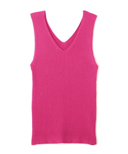 FREE'S MART（フリーズマート）の「◆ミニブークレＶネックニットタンクトップ（タンクトップ・レディース・ホワイト/ブラック/ピンク/グリーン・FREE）」の4枚目の写真