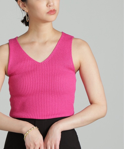 FREE'S MART（フリーズマート）の「◆ミニブークレＶネックニットタンクトップ（タンクトップ・レディース・ホワイト/ブラック/ピンク/グリーン・FREE）」の7枚目の写真