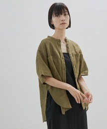 SALON adam et rope' | 【手洗い可能】麻ラウンドヘムバンドカラーシャツ(シャツ/ブラウス)