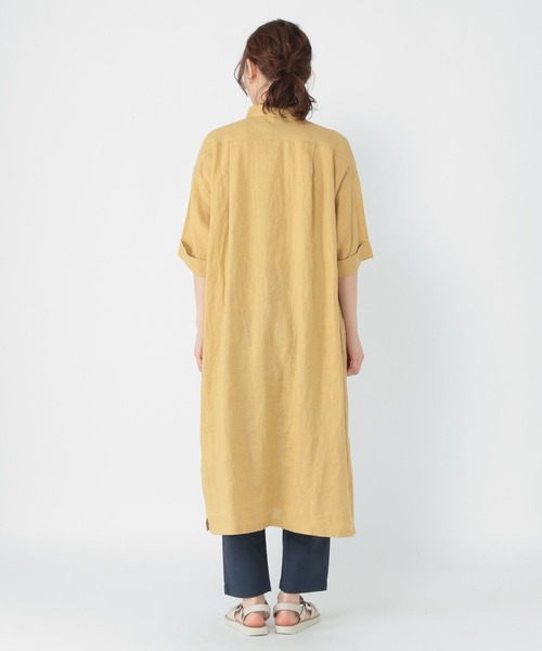 極美品 シップス 洗える リネン100 オープンカラーシャツワンピース オリーブ 極美品 シップス 洗える リネン100 オープンカラーシャツ