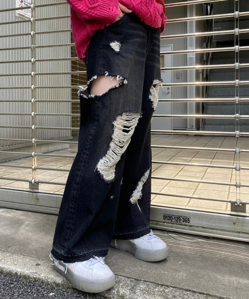 Candy Stripper（キャンディストリッパー）の「CUTTING DAMAGE DENIM パンツ（デニムパンツ・レディース・ブラック/インディゴブルー・1/2）」の14枚目の写真