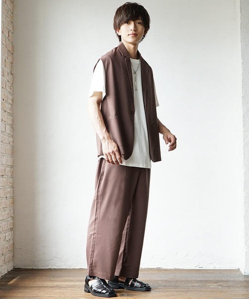 MinoriTY】夏素材TRPUワイドパンツ ワイドスラックス ストレートパンツ