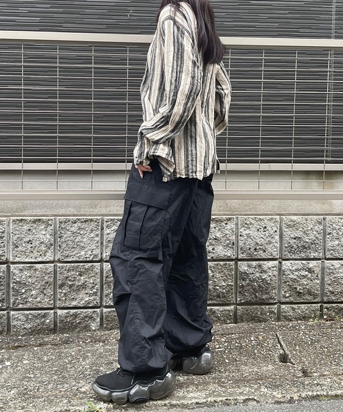 スナップパンツ　カーゴパンツ セール】【Snap club】ミリタリーパラシュートワイドカーゴ