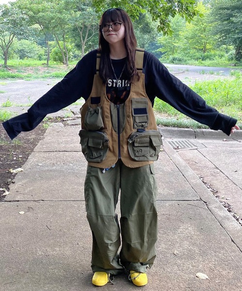 スナップパンツ　カーゴパンツ セール】【Snap club】ミリタリーパラシュートワイドカーゴ