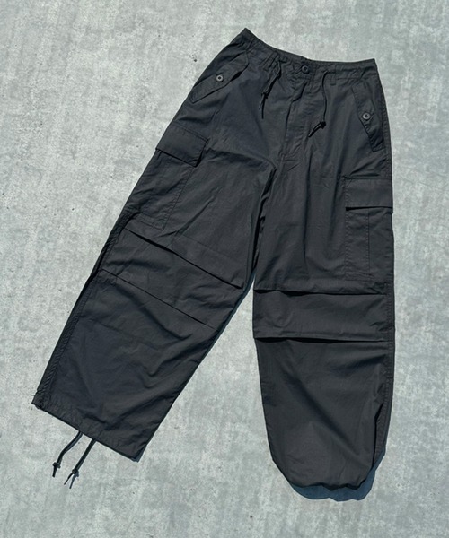 スナップパンツ　カーゴパンツ セール】【Snap club】ミリタリーパラシュートワイドカーゴ