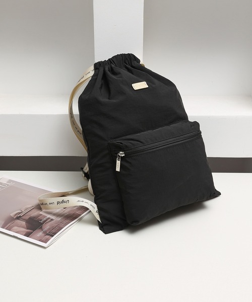 Ungrid/アングリッド】撥水軽量ソフトナイロン ロゴテープナップサック